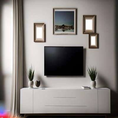 Modern TV Unit Design in White Laminate with Photo Frames