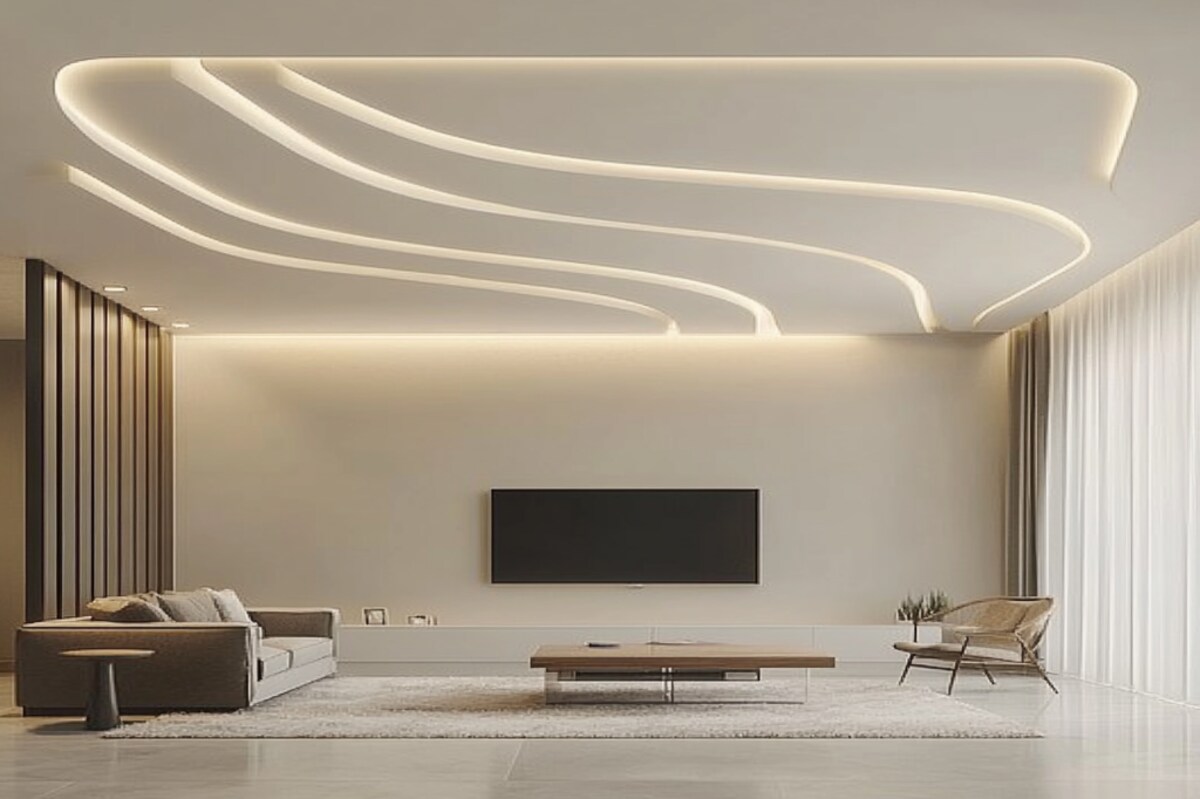 Modern Gypsum False Ceiling With Cove And Profile Lights