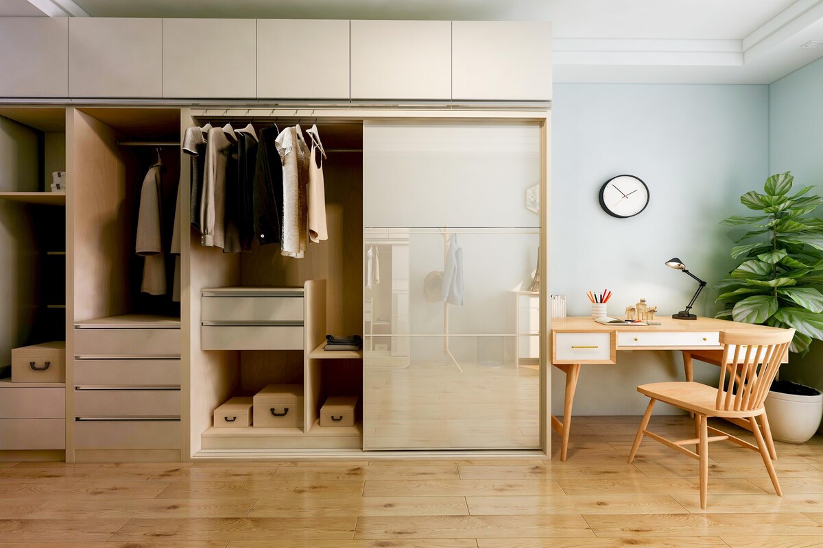 Modern Wardrobe Design With Adjacent Study Table