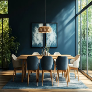 Contemporary Dark Blue Wall Paint Design For Dining Rooms