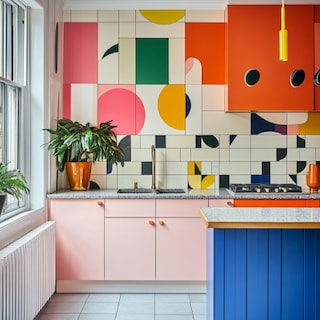 Modern Multicoloured Geometric Kitchen Tile Design