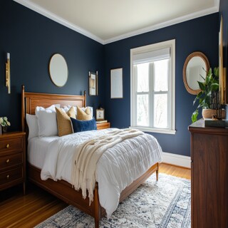 Classic Navy Blue Bedroom Wall Paint Design