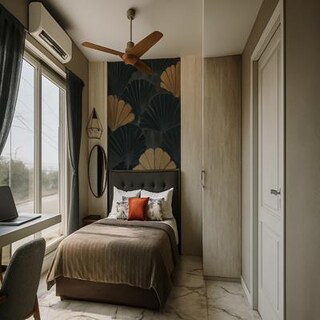Master Bedroom with Patterned Wall and Study Corner