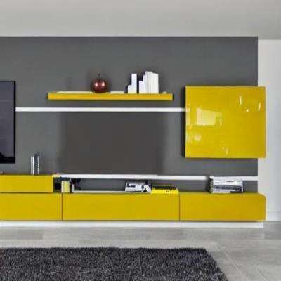 Industrial TV Unit Design in Yellow Laminate