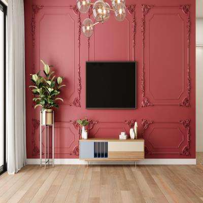 Industrial TV Unit Design in Red with Patterned Walls