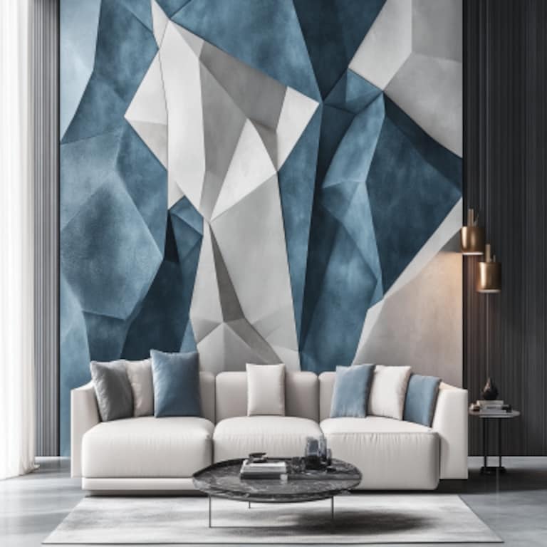 Modern Geometric Wall Paint Design With Blue And Grey Shades