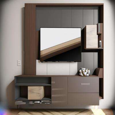 Modern TV Unit Design in Grey and Brown Laminate