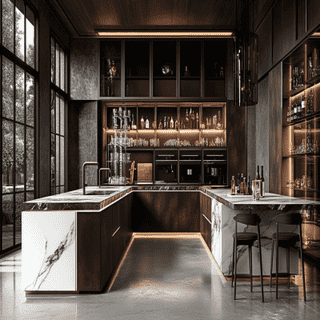 Modern L-Shaped Kitchen Design With Vino Toscano and Beluga Units