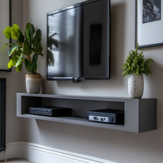 Contemporary Wall Mounted Pumice Grey TV Unit Design With Open Rack