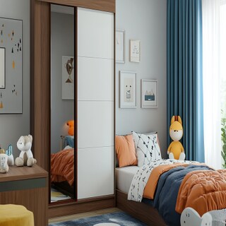 Modern 2-Door Brown And White Sliding Door Wardrobe Design With Mirror