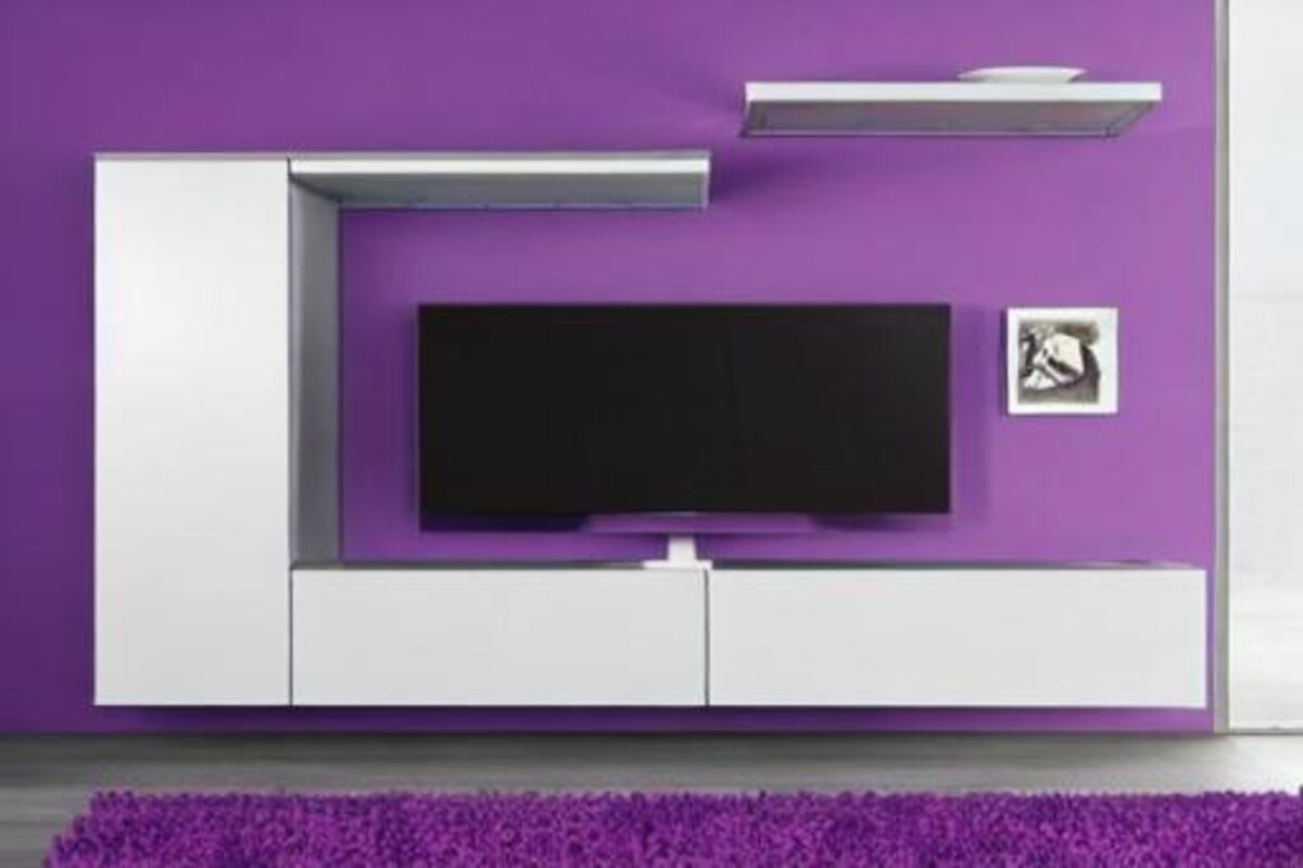Modern TV Unit Design in Violet with L Shaped Cabinets Modern TV Unit Design in Violet with L Shaped Cabinets