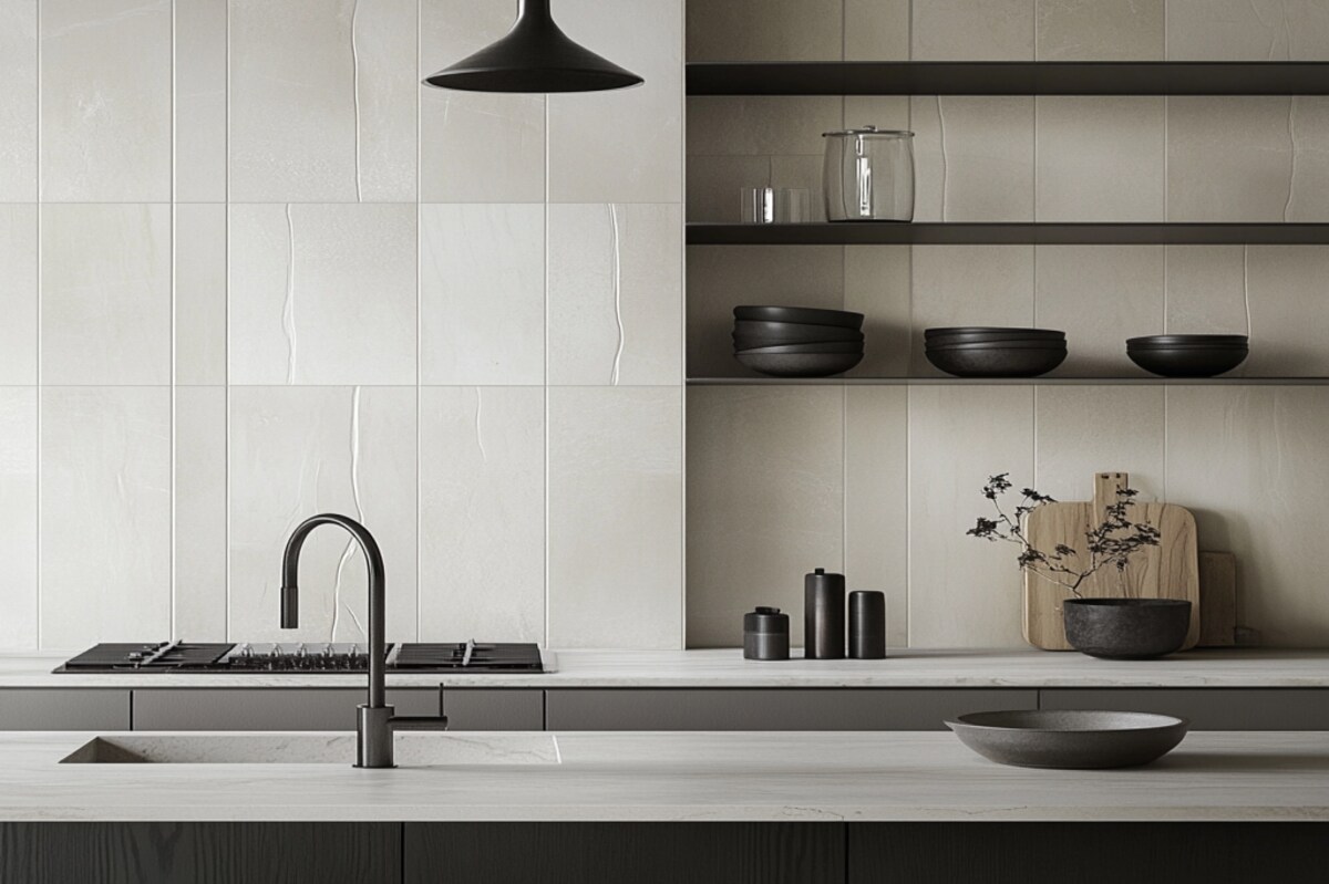 Modern Grey and White Ceramic Matte Kitchen Tile Design