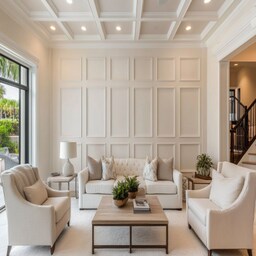 Modern White And Brown Wall Design With Wallpaper And Wooden Panelled ...