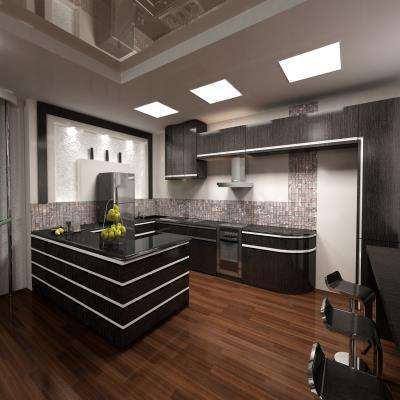 False Ceiling Decor Kitchen with Dark Hues