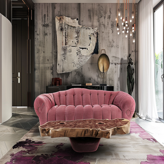 Contemporary Living Room Design With Plush 2-Seater Pink Sofa