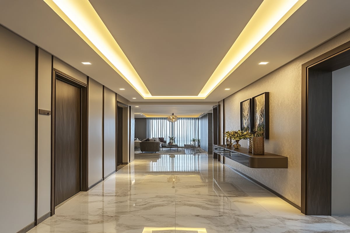 Contemporary Parallel False Ceiling Design For The Foyer