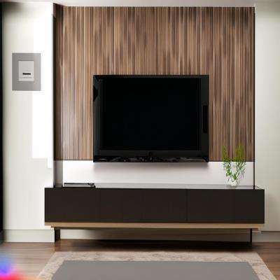Modern TV Unit Design in Brown and Black Laminate with a Rug