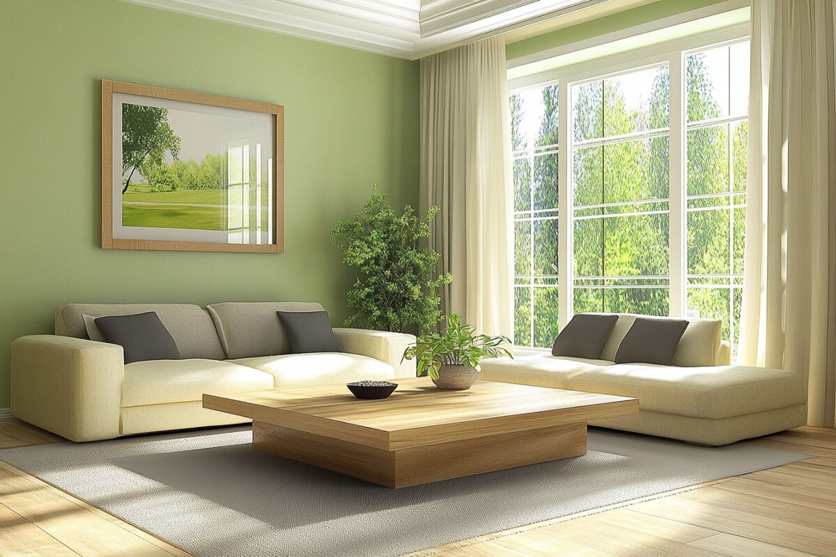 Modern Pastel Green Wall Paint Design for an Inviting Living Room