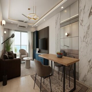 Medium Modern Neutral Living Room Design with Dining Table