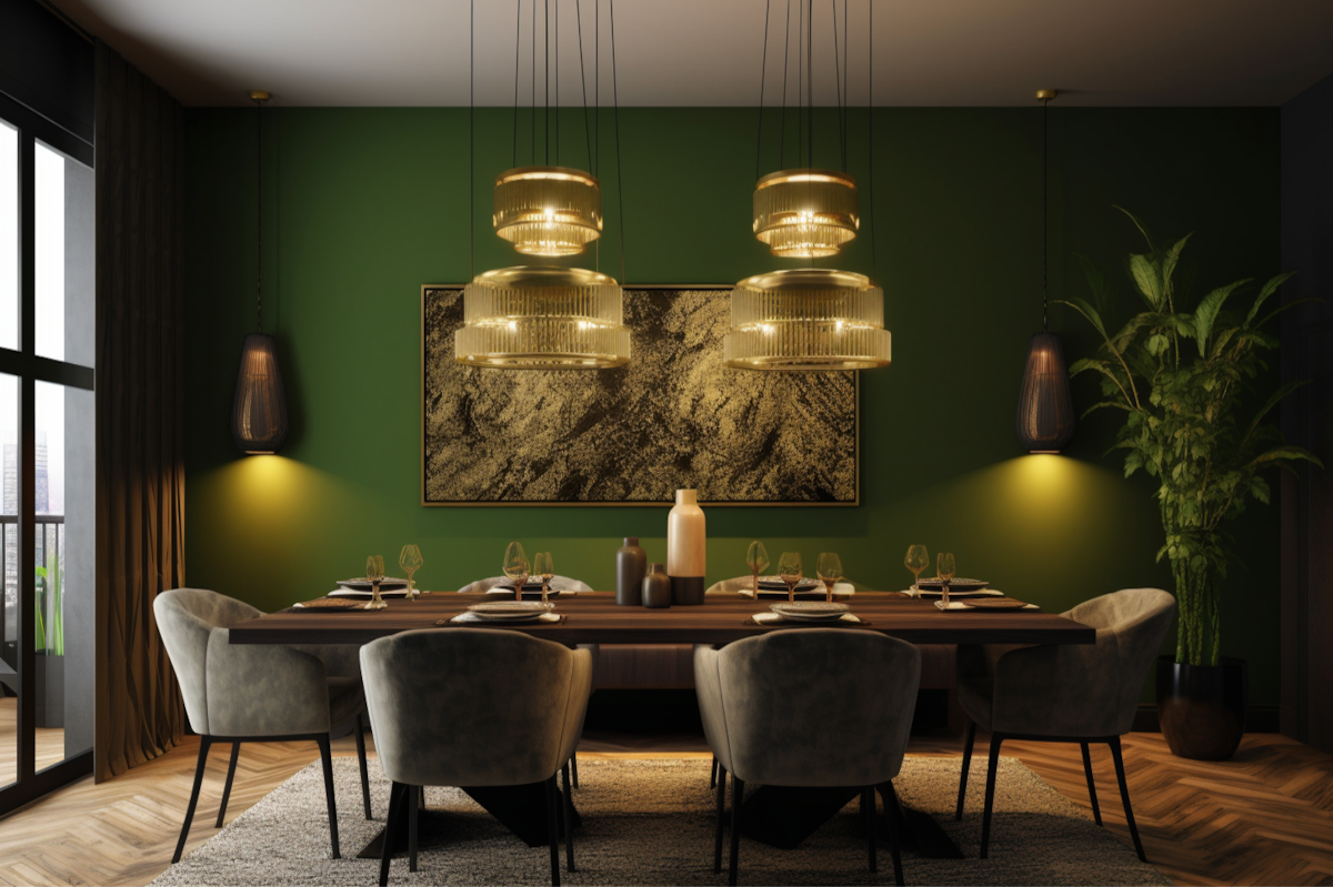 Modern Olive Green Wall Paint Design with Wall Lights