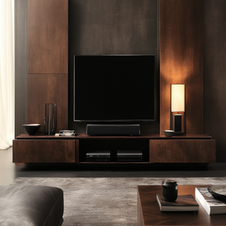 Modern Dark Wood Suede TV Unit Design With Floor-Mounted Console