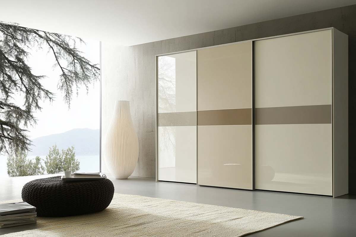 Frosty White and Beige Modern Sliding Wardrobe Design