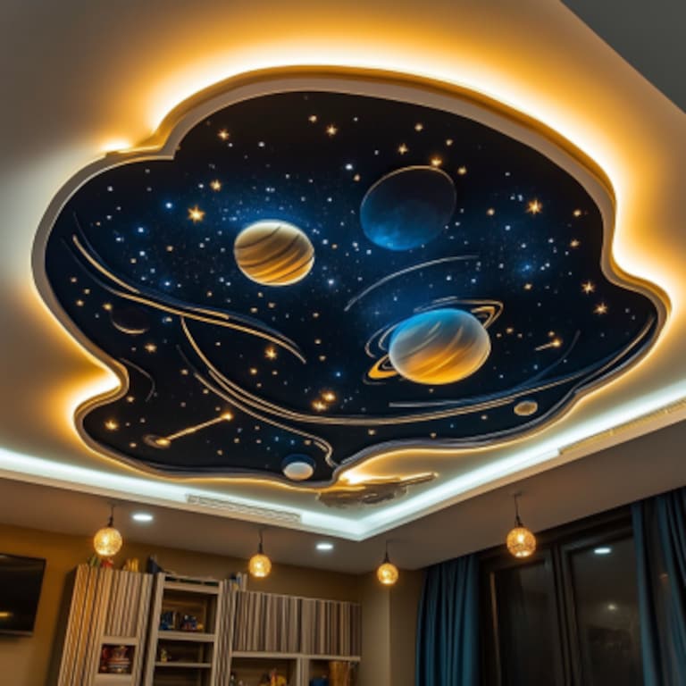 Modern Multilayered POP Space-Themed False Ceiling Design