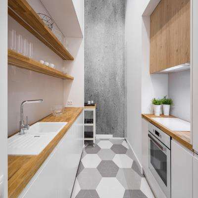 White and Grey Hexagon Kitchen Floor Tiles