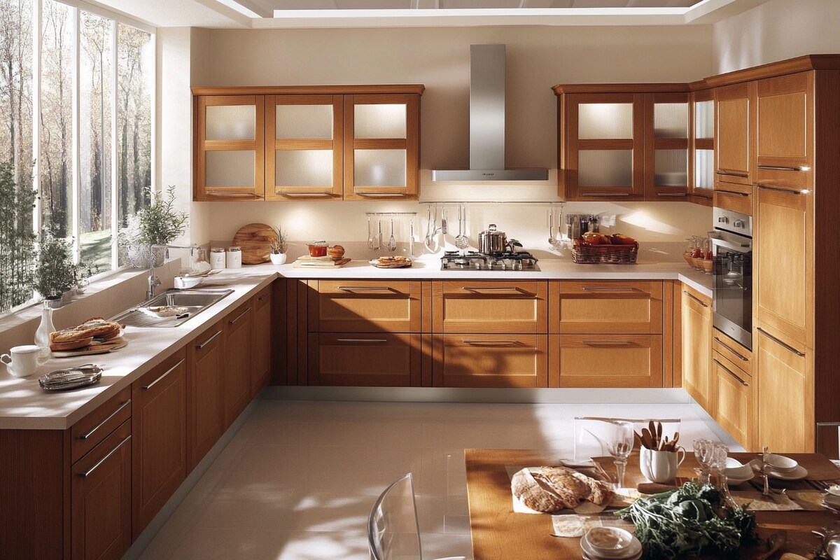 Modern L-Shaped Kitchen Design in Suede Finish Modern L-Shaped Kitchen Design in Suede Finish