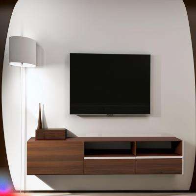 Stylish Minimalist Modern TV Unit Design In White And Brown Laminate