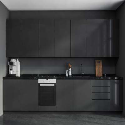 Matte Black Modular Kitchen Design