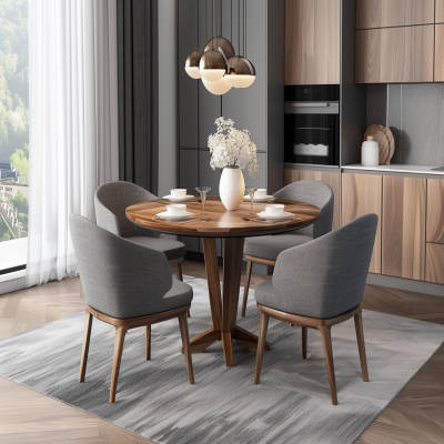 Contemporary Grey And Wood Round 4-Seater Dining Room Design