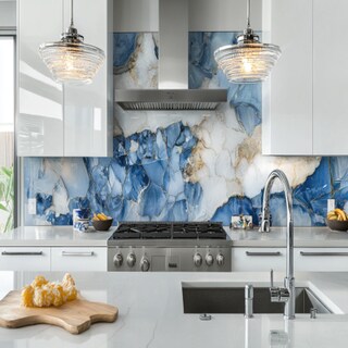 Contemporary Blue And White Abstract Kitchen Wall Tile Design