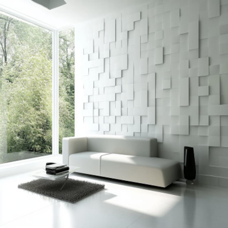 Modern White and Grey Wall Panels with Tile Wall Design