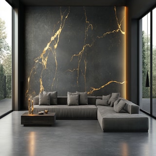 Contemporary Grey And Gold Wall Design For Living Rooms