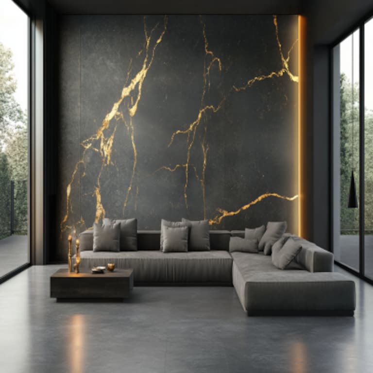 Contemporary Grey And Gold Wall Design For Living Rooms