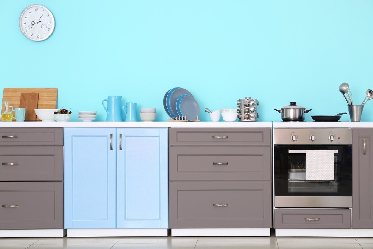 Bold Turquoise Blue Modular Kitchen