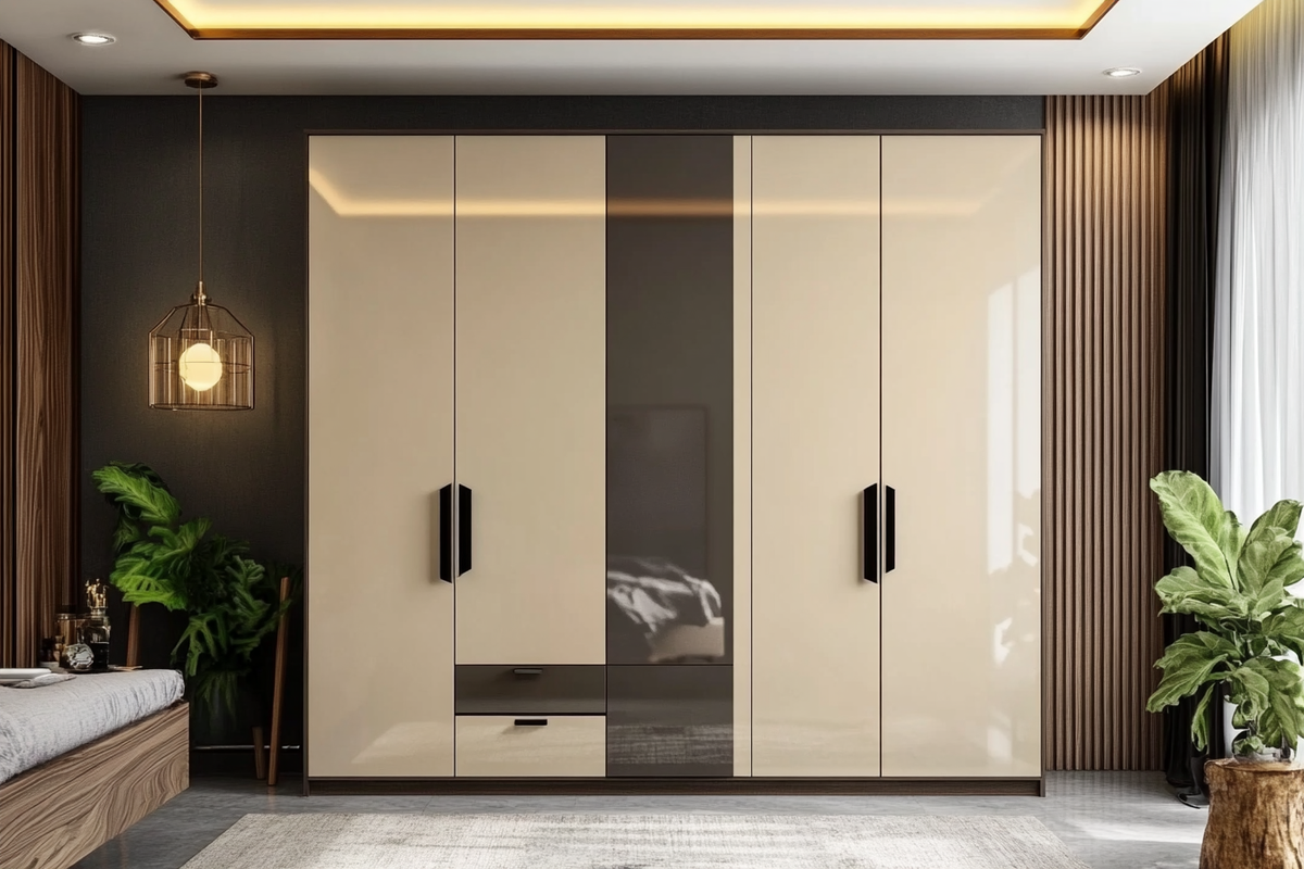 Modern 4-Door Swing Wardrobe Design In Light Beige