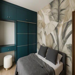 Teal Sliding Wardrobe with Vanity Niche