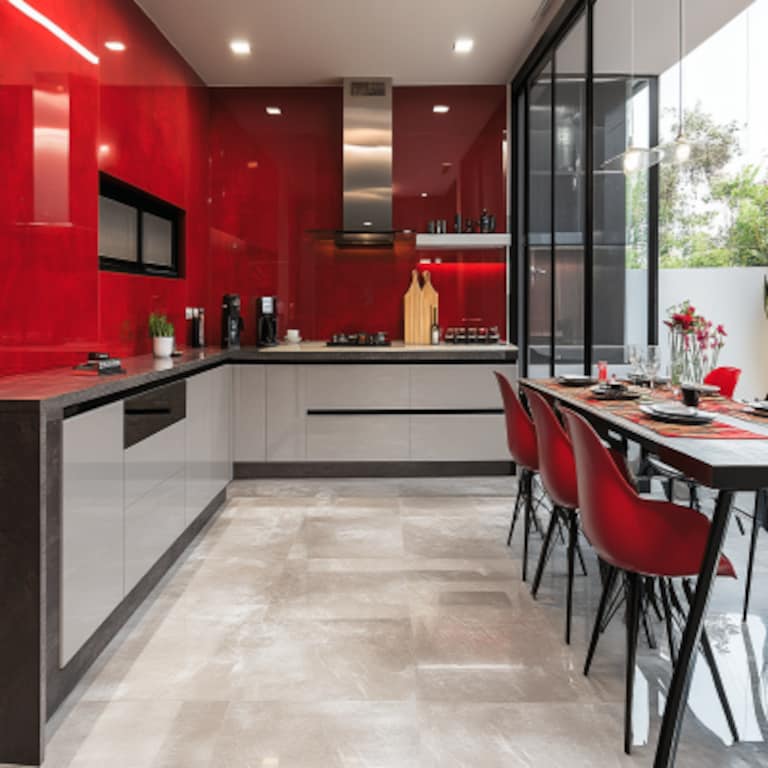 Red Rectangular Porcelain Kitchen Tiles Design with Matt Finish