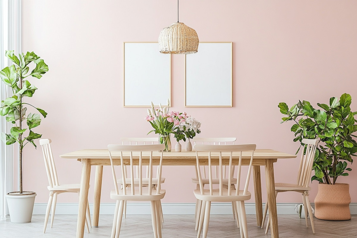 Contemporary Light Pink Wall Paint Design For Dining Rooms