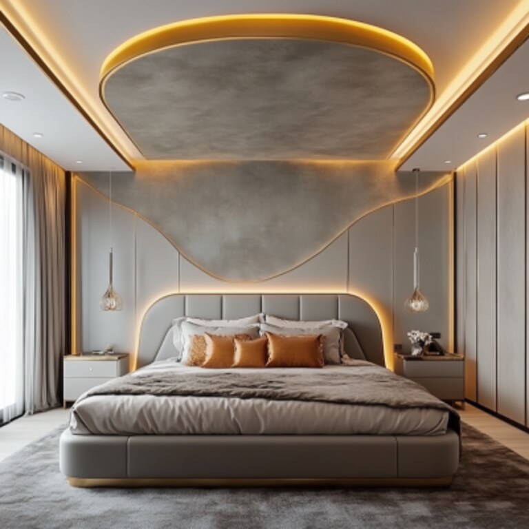 Art Deco U-Shaped Peripheral Bedroom Ceiling Design