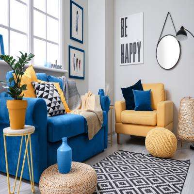 Charming Blue and Yellow Living Room