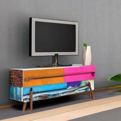 Rustic TV Unit Design in Multicolour Laminate with Grey Wall
