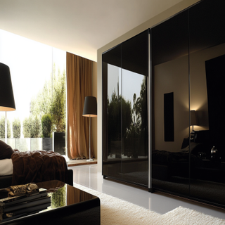 Contemporary 2-Door Glossy Black Sliding Wardrobe Design