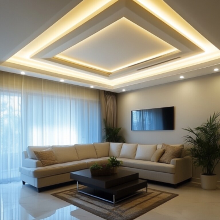 Contemporary Peripheral POP Ceiling Design With Recessed Lights