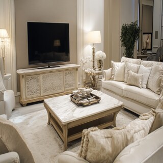 Modern Wood and Frosty White TV Unit Design with Open Shelves and Profile Lighting