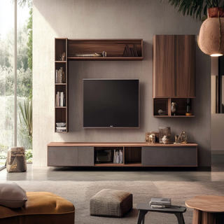 Modern Brown TV Unit Design With Open Shelves