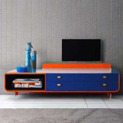 Modern TV Unit in Blue and Orange Laminate