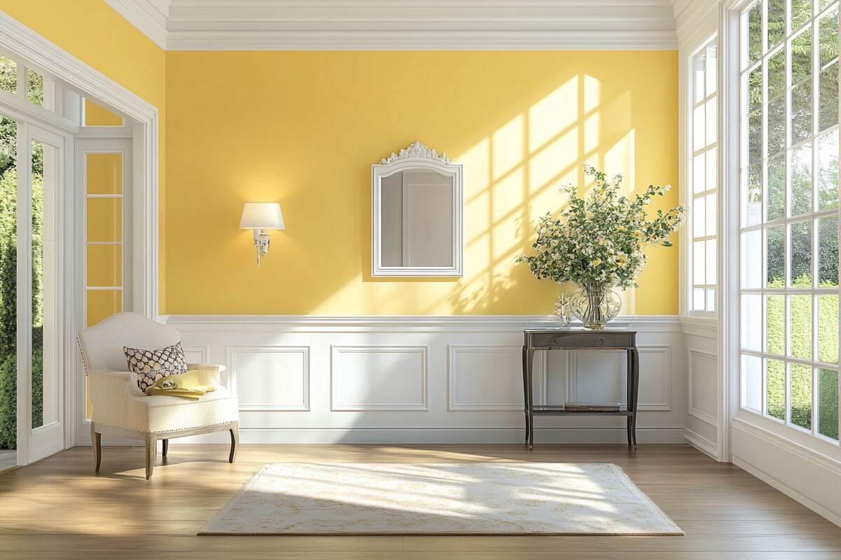 Traditional White and Yellow Wall Paint Design for Foyers